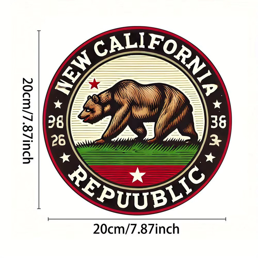 Potdemiel Rundes Metallschild New California Republic Bärenemblem Vintage Wandkunst aus Aluminium, Durchmesser: 20,3 cm, Mehrfarbig - Bild 2