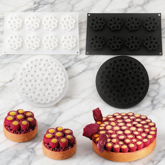SHENHONG Silikon Törtchenform mit Himbeerblüten-Design für Mousse und Schokolade - Bild 1