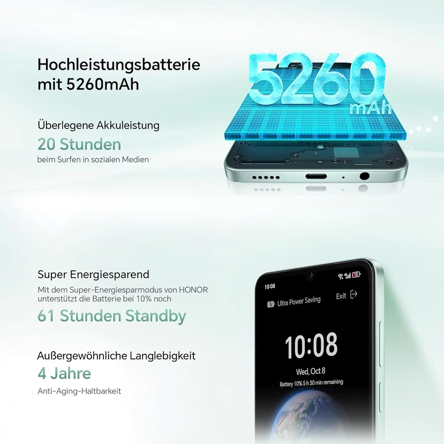 HONOR X5c Plus Smartphone mit 128 GB oder 256 GB Speicher, 6,74 Zoll 90-Hz-Display, 5260-mAh-Akku, 50-MP- + 14-MP-Kamera, MediaTek Helio G81 Octa-Core-Prozessor, MagicOS 9.0 (Android 15) - Bild 4