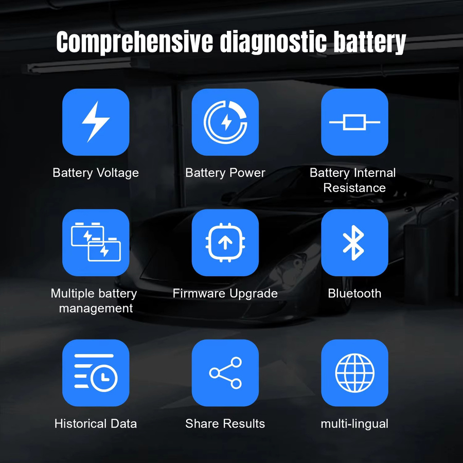 KONNWEI BK100 Bluetooth 5.0 Batterietester für Auto und Motorrad, 12V Batteriemonitor mit 100-2000 CCA Lade- und Startstromtest, Schwarz - Bild 3