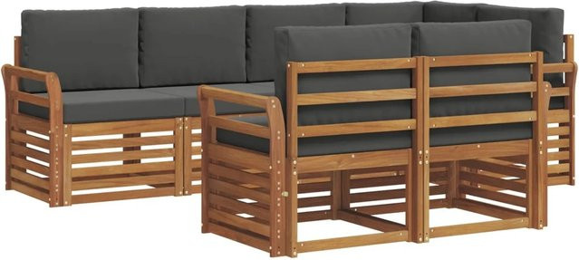 vidaXL Sofagarnitur 7-teilig aus Massivholz Akazie in Natur und Anthrazit mit L-Form und Kissen - Bild 1