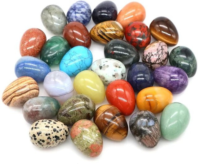 10 Stück Natürliche Polierte Kristallsteine in Ei-Form von Binchi Outdoor Product, Beige und Multicolour, Chakra-Steine zur Dekoration - Bild 1