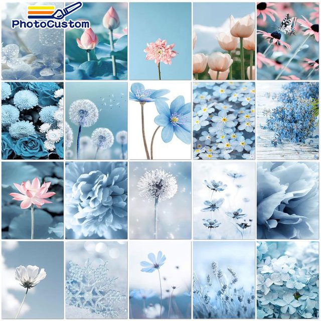 PhotoCustom Malen nach Zahlen Set mit blauer Landschaft als modernes Wandbild auf Leinwand für Erwachsene, B/H: 40 x 50 cm - Bild 1