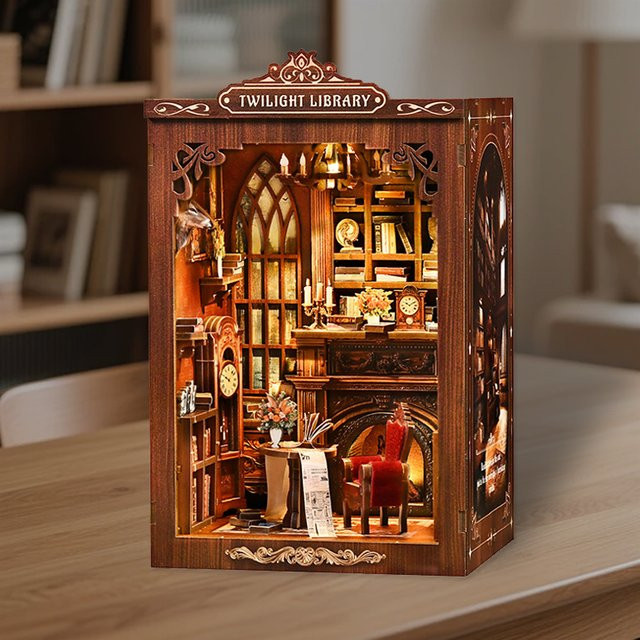 zuuton DIY Buch Nook Kit 3D Holz Puzzle Miniatur Puppenhaus in Natur und Braun - Bild 1