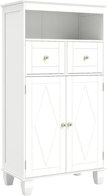 Costway Badezimmerschrank als Aufbewahrungsschrank in Weiß mit Türen und Regalfächern - Bild 1