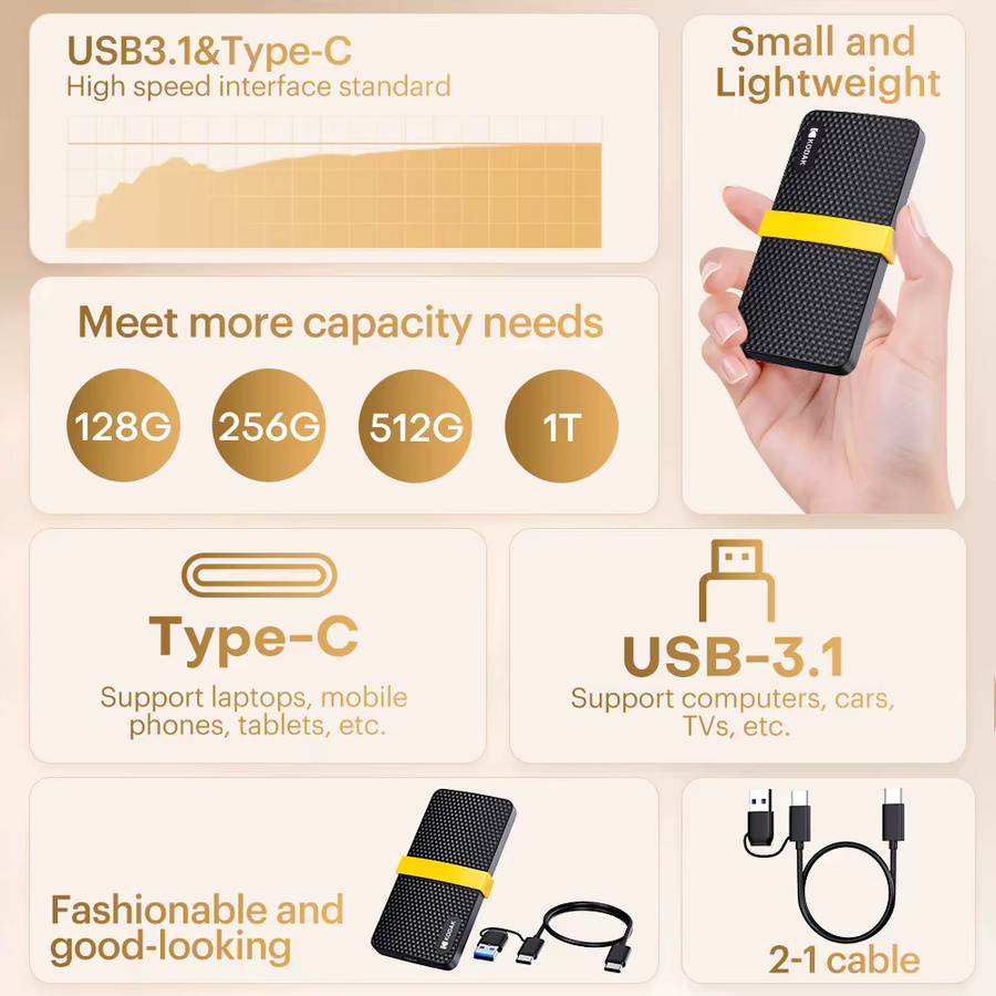 KODAK X200 Externe SSD Tragbarer USB-C Solid-State-Speicher in Schwarz - Bild 6
