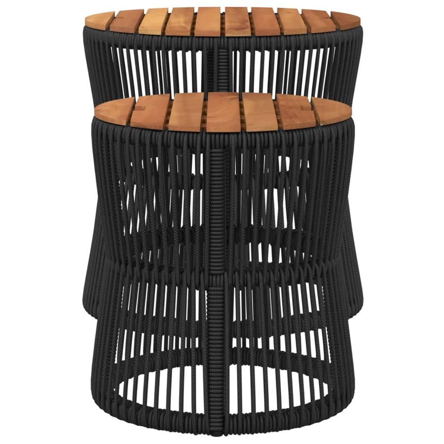 vidaXL Garten-Beistelltische Set aus 2 Stück, Schwarz, Polyrattan und Akazienholz mit runden Platten - Bild 5