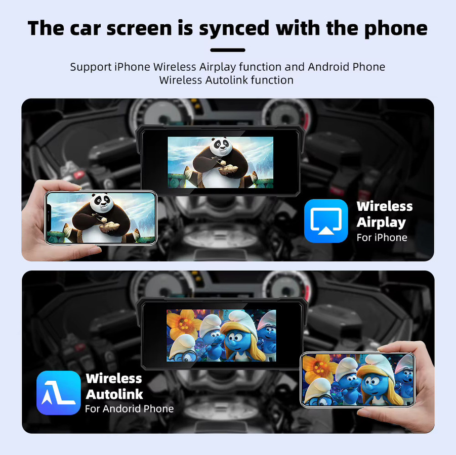 EKIY Motorrad CarPlay Navigation mit 8,1 Zoll Touchscreen, Wireless Android Auto und GPS, Schwarz - Bild 4