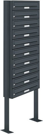 Freistehendes Briefkasten-System von AL BRIEFKASTENSYSTEME für 10 Parteien in Grau, B/H/T: 46,5 x 170 x 27,5 cm - Bild 1
