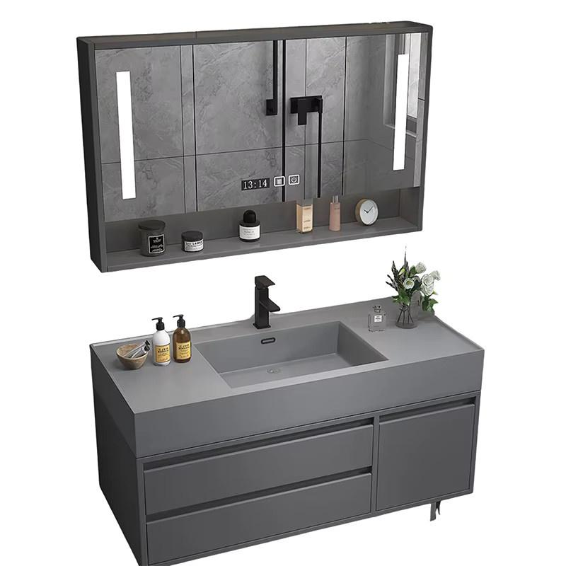 DUTRIEUX Eckschrank für Badezimmer, Schlafzimmer und Wohnzimmer in Grau mit Schubladen und Türen, modern und matt - Bild 2