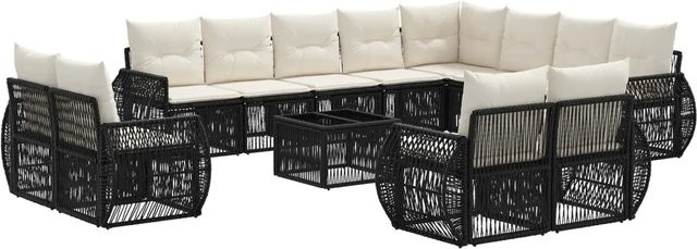 vidaXL Gartensofa-Set 13-tlg. aus Poly-Rattan in Schwarz und Cremeweiß mit Polsterung und Outdoor-Tisch in U-Form - Bild 1