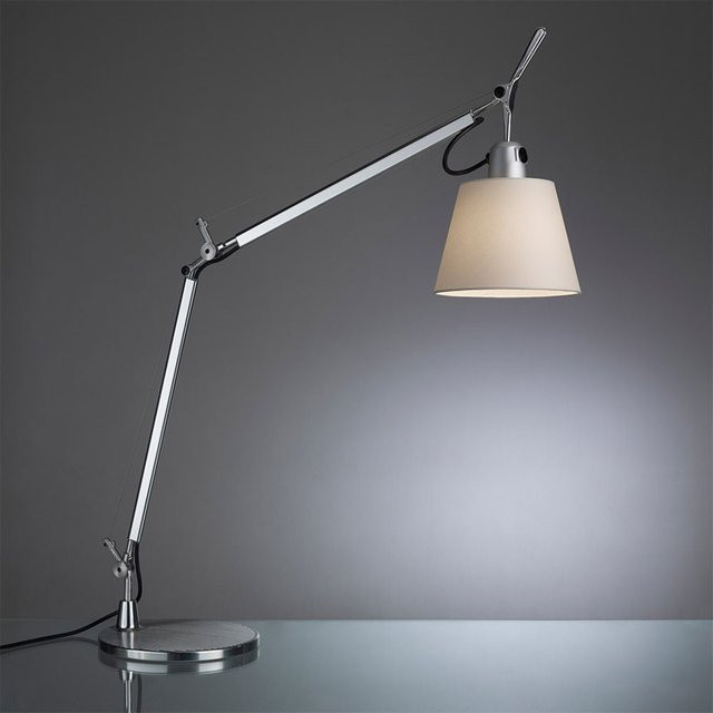 Artemide Tolomeo Basculante Tavolo Tischleuchte aus Aluminium in Silber mit beige farbenem Pergament-Schirm - Bild 1