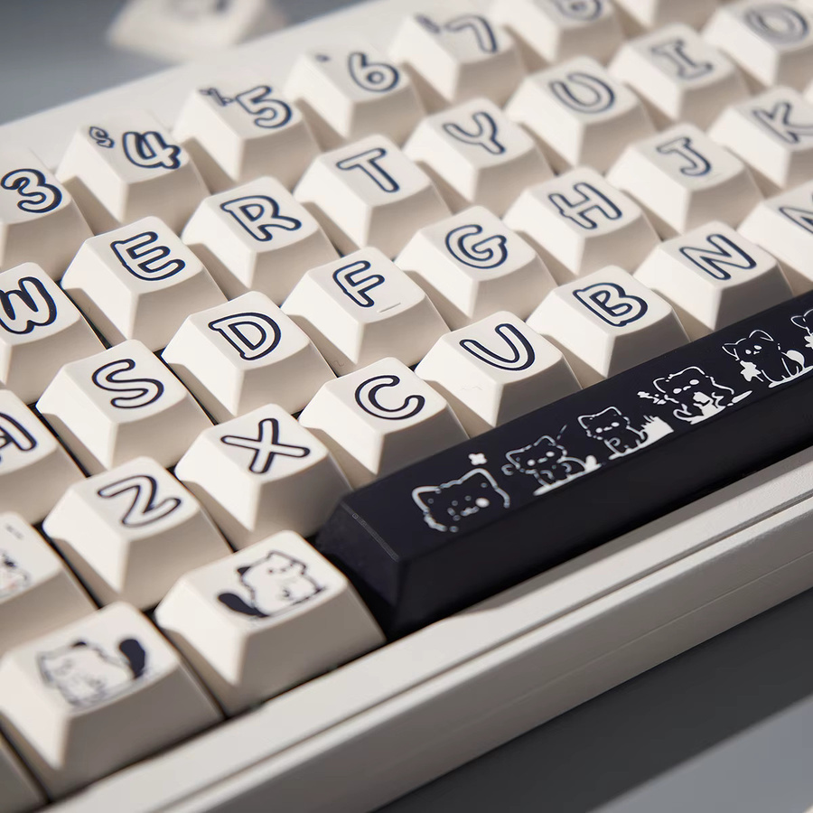 Venit Keys PBT Tastenkappen im Cherry Profile mit niedlichem Katzen-Design, 148 Tasten, Farbe: Weiß, kompatibel mit Cherry MX Switches - Bild 3