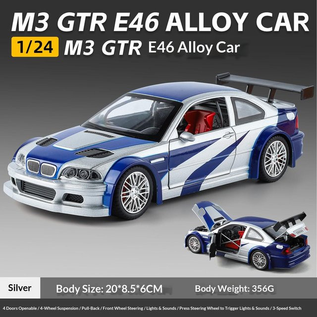 Linyi toy car BMW E46 Sportwagenmodell, 1:24, Metall, mit Licht und Ton, ab 3 Jahren - Bild 1