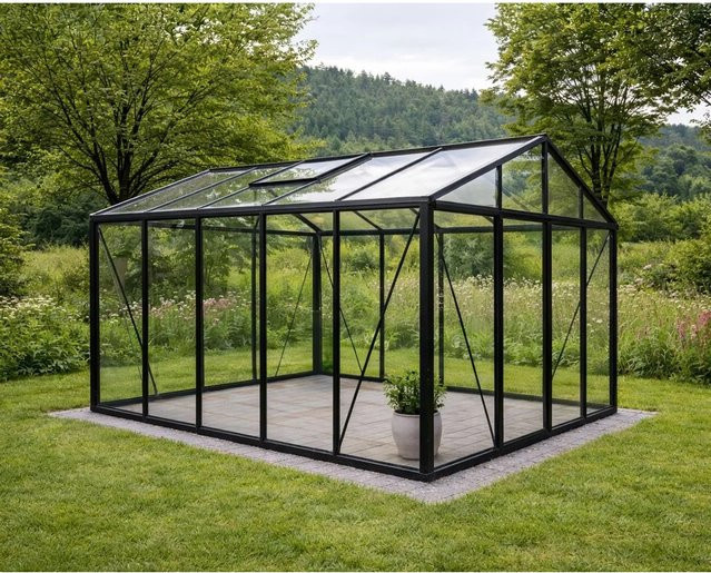 Bloomcabin Premium-Qualität Gewächshaus GHC11 Klassik in Schwarz mit Sicherheitsglas, Aluminium und integriertem Dachfenster sowie Belüftungssystem - Bild 1