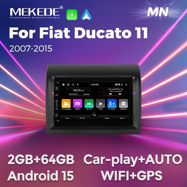 MEKEDE Android 15 Autoradio für Fiat Ducato 2007-2015 mit 2 GB RAM, 64 GB Speicher, kabellosem CarPlay, GPS, Bluetooth und DSP Stereo in Schwarz - Bild 1
