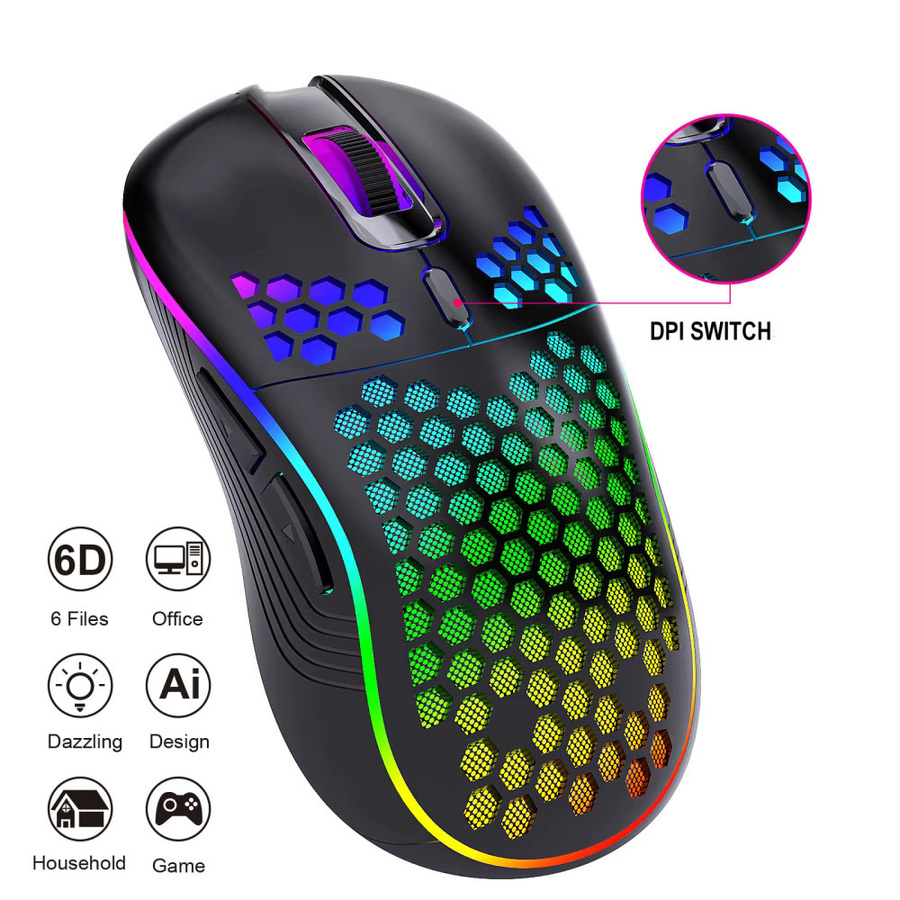 Kabellose Gaming-Maus mit RGB-Beleuchtung und ergonomischem Wabendesign in Schwarz, 2,4 GHz mit einstellbarer DPI - Bild 5