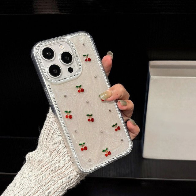Bling Diamond Cherry Soft Phone Case für iPhone 17 Pro Max 16 15 14 13 12 11 Air Silikonhülle stoßfest transparent - Bild 1
