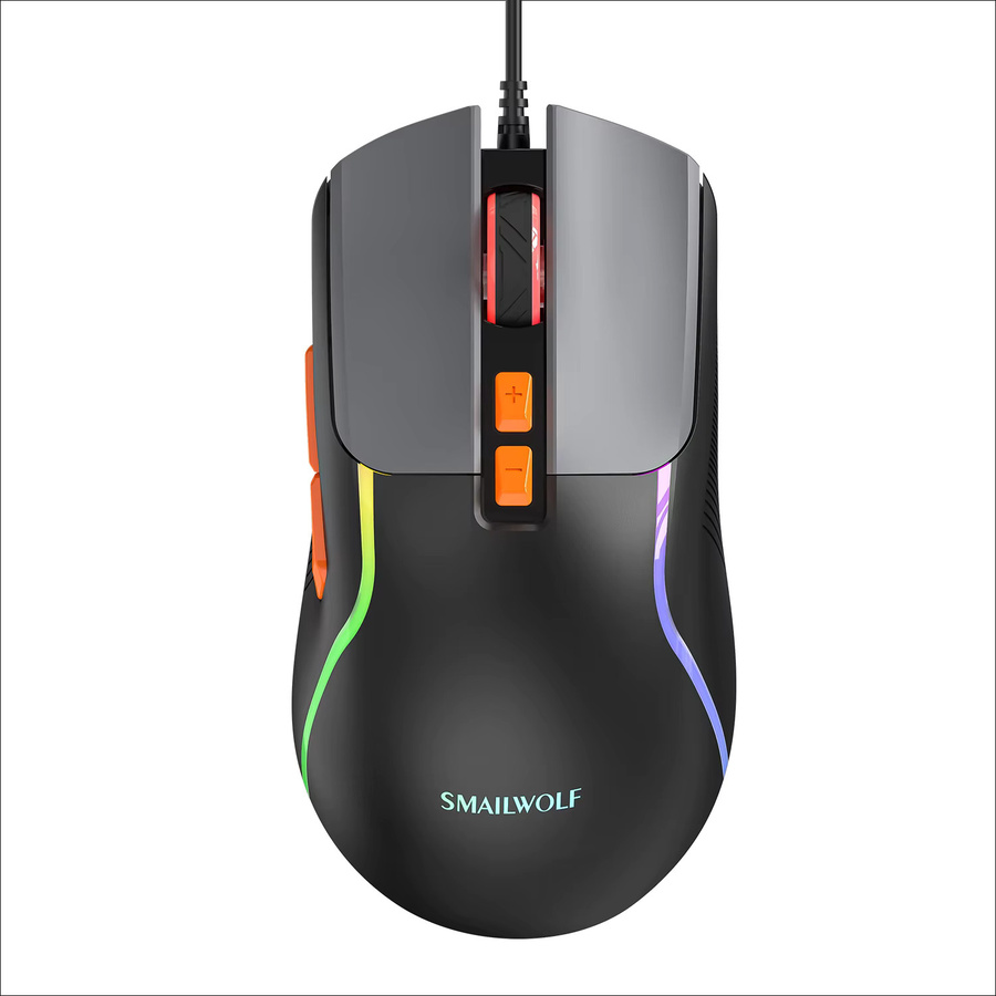 SMAILWOLF M18 Gaming Maus mit Beleuchtung, USB-Kabel, 3600 DPI, Schwarz/Grau - Bild 3
