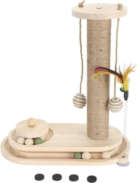 TOMTOP JMS Katzenkratzbaum aus Holz mit 2-lagiger Kugelbahn und integriertem Spielzeug in Beige - Bild 1