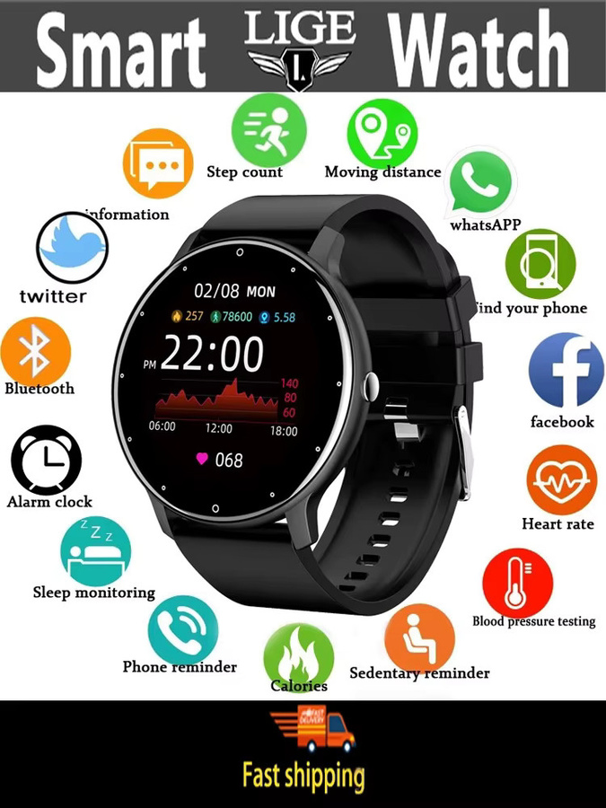 LIGE Smartwatch mit Bluetooth-Anruf und Touchscreen als Sport-Fitness-Tracker für Damen und Herren, wasserdicht, kompatibel mit Android und iOS, in Schwarz oder Pink - Bild 6