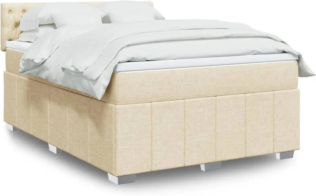 vidaXL Boxspringbett Hybrid mit Matratze und USB-Ladeport, Farbe Creme, B/T: 160 x 200 cm - Bild 1