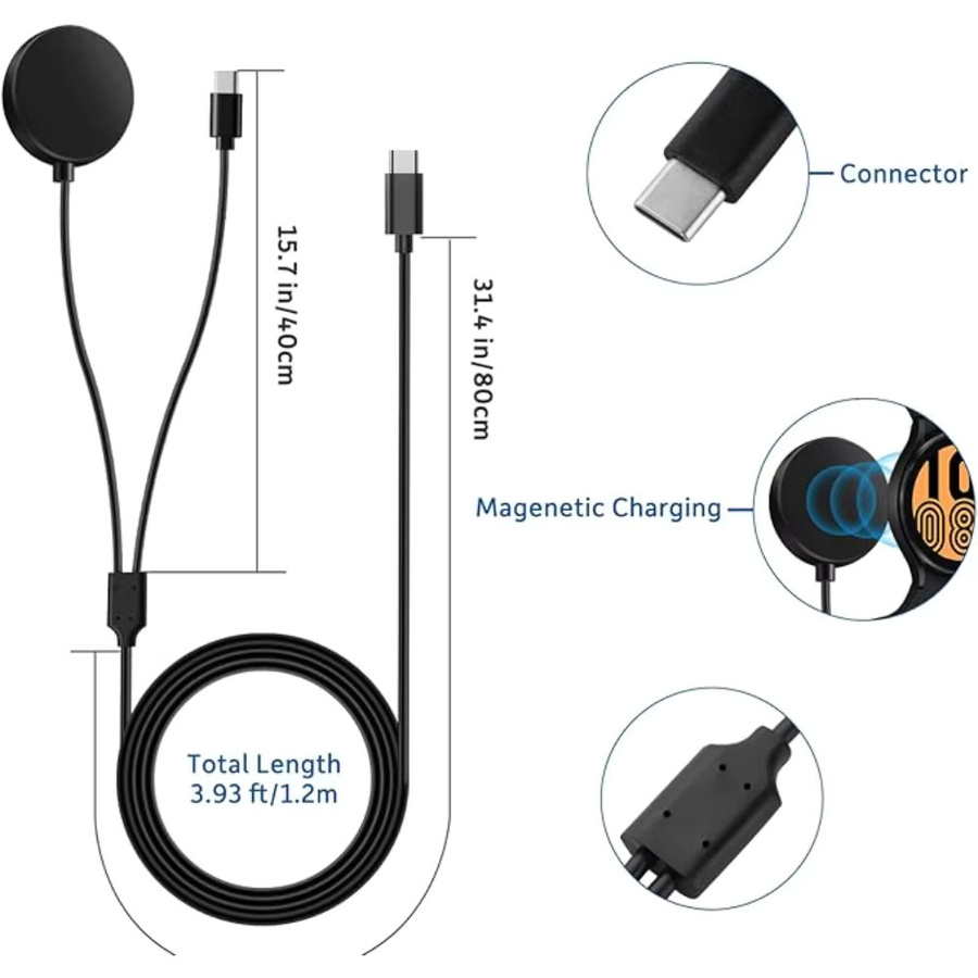 Samsung 2-in-1 Ladegerät für Galaxy Watch 7, 6, 5 und 5 Pro sowie Smartphone mit USB-C Anschluss, Schwarz - Bild 2