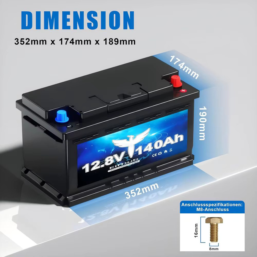 LiFePO4 Batterie 12V 140Ah H190 mit 1792Wh und Smart Bluetooth BMS für Wohnmobil Solar Camping in Schwarz und Violett, Höhe: 189 mm - Bild 2