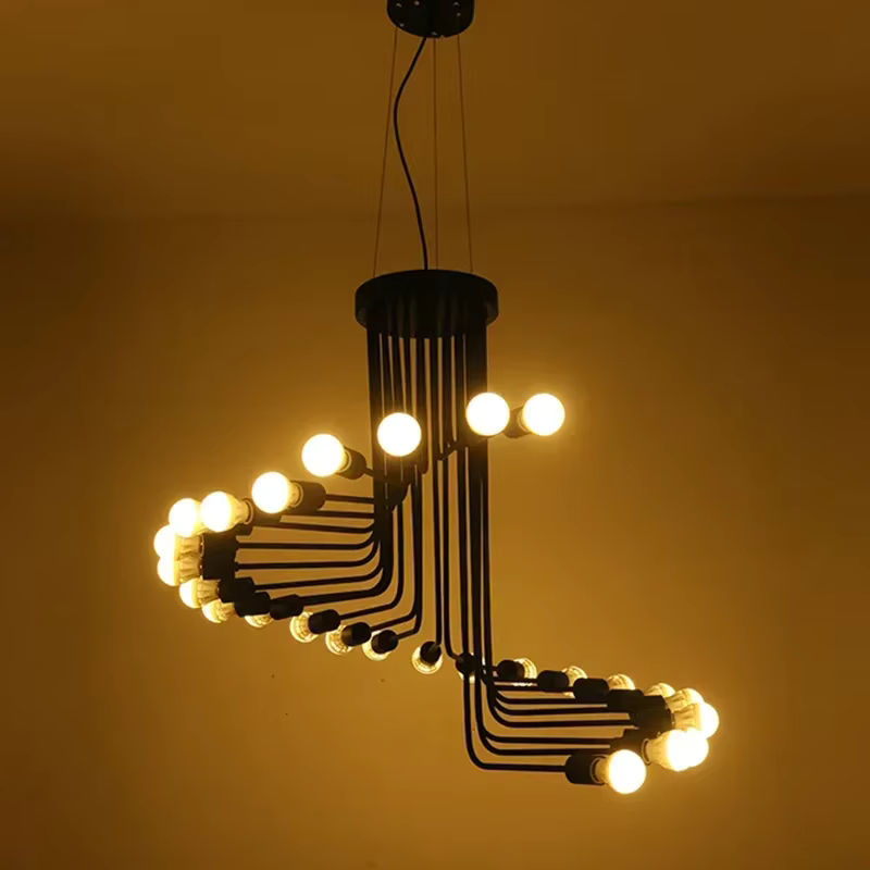 JIANKEXING Nordischer LED-Kronleuchter in Schwarz aus Eisen als Spiral-Pendelleuchte für Kaffee Bars und Restaurants - Bild 2