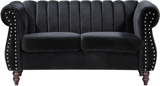 Vente-unique Chesterfield Sofa Trumbo aus Samt in Schwarz, Breite: 150 cm - Bild 1