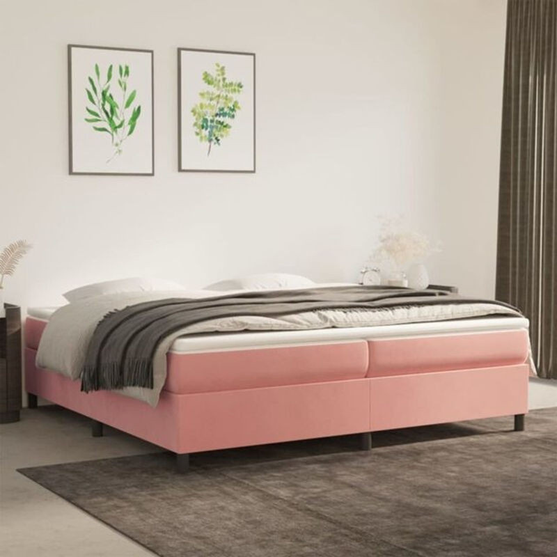Vidaxl Boxspringbett mit Matratze in Rosa und Weiß aus Samt und Holzwerkstoff B/T/H: 200 x 200 x 35 cm - Bild 1