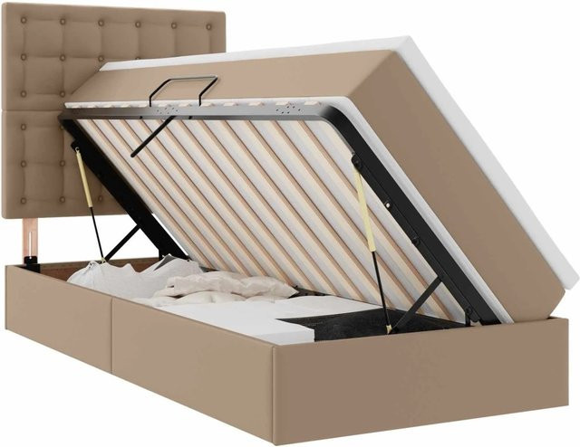 vidaXL Aufbewahrungsbett aus Kunstleder in Cappuccino mit Lift-up-Funktion, B/T/H: 100 x 200 x 128 cm - Bild 1