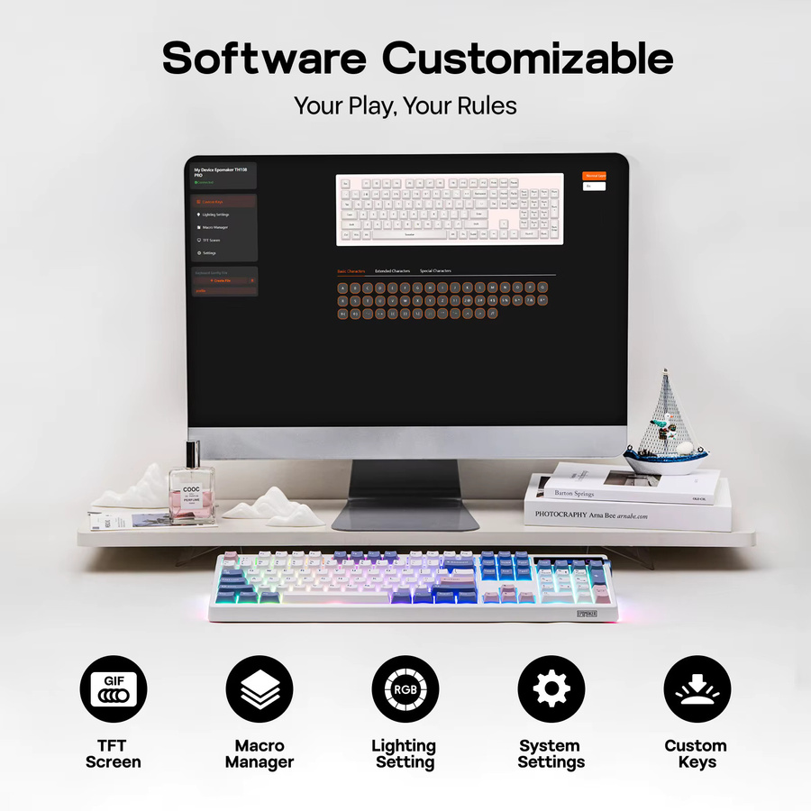 EPOMAKER TH108 PRO Mechanische Tastatur mit Display und RGB-Hintergrundbeleuchtung, 100 % Vollformat, Kabelgebunden, Bluetooth und 2,4 GHz kabellos - Bild 4