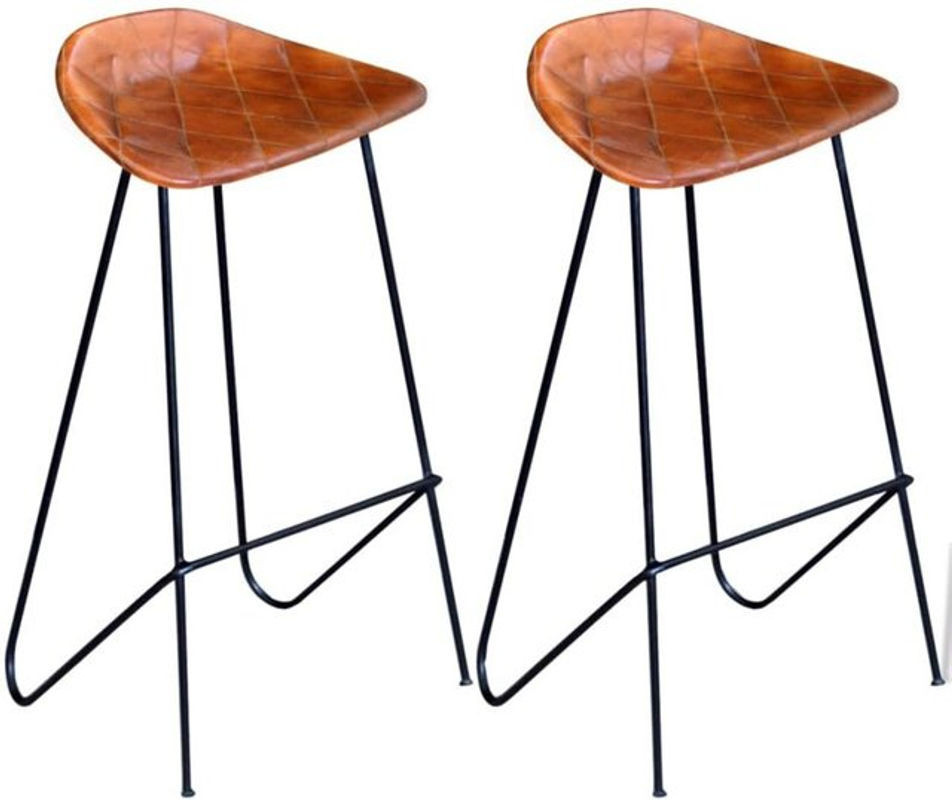 Set aus 2 Barhockern von vidaxl aus Echtleder in Schwarz und Braun im Industrial Retro Design - Bild 1