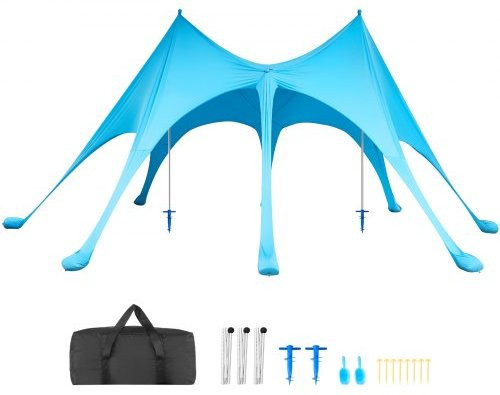 VEVOR Strandzelt mit Sonnenschutz UPF 50 plus Blau, B/T/H: 6,1 x 4 x 2,8 m - Bild 1