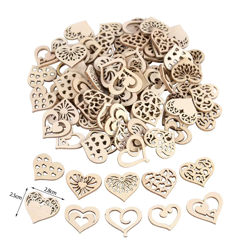 50 Stück ausgehöhlte Holz-Herz-Bastelscheiben von xunyihappy für rustikale Dekorationen, DIY Scrapbooking und Tischdeko bei Hochzeiten, Geburtstagen oder Weihnachten - Bild 5