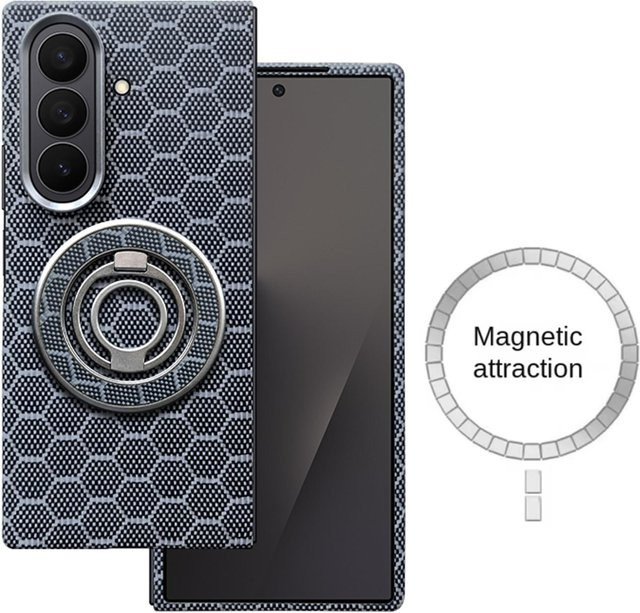 Aramid-Kohlefaser Schutzhülle mit MagSafe und magnetischem Ringhalter für Samsung Galaxy Z Fold 7 und Z Fold 6 in Grau - Bild 1