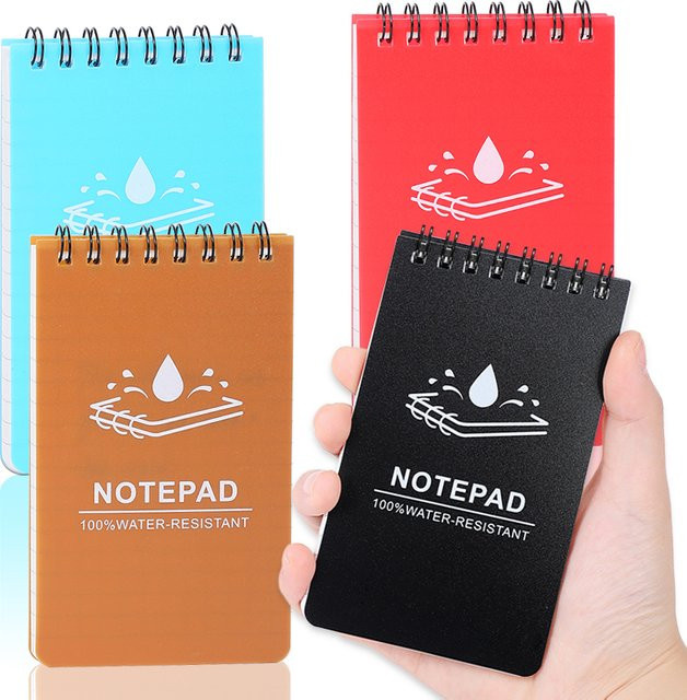 Set aus 4 wasserfesten Steinpapier-Notizbüchern mit Karomuster, Outdoor-Notizblock mit Softcover, 48 Blatt / 96 Seiten, B/H: 7,6 x 12,7 cm, Mehrfarbig - Bild 1
