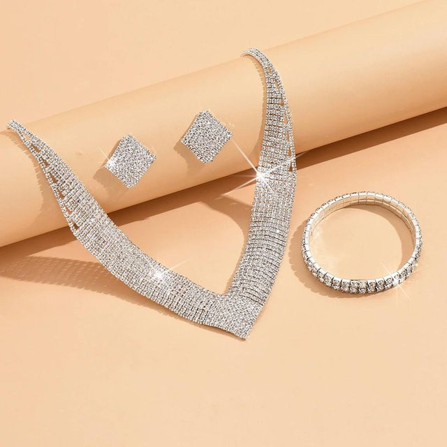 Ohrringe, Halskette, Armband Set, Silber, Zirkonia, Kristall, Damen - Bild 1