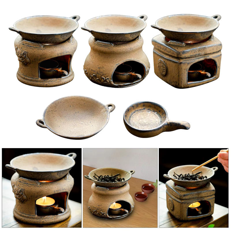 Kesoto Ölwärmer im Vintage-Stil aus Keramik, Teelichthalter und Kerzendiffusor in Beige - Bild 3