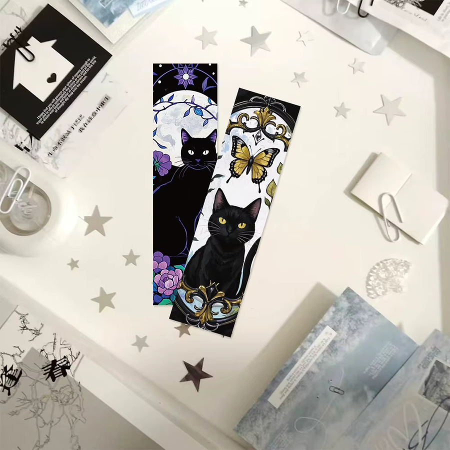 30 Stück Gothic Lesezeichen aus Papier mit Black Cat und Moon Design in Schwarz für Buchliebhaber - Bild 3