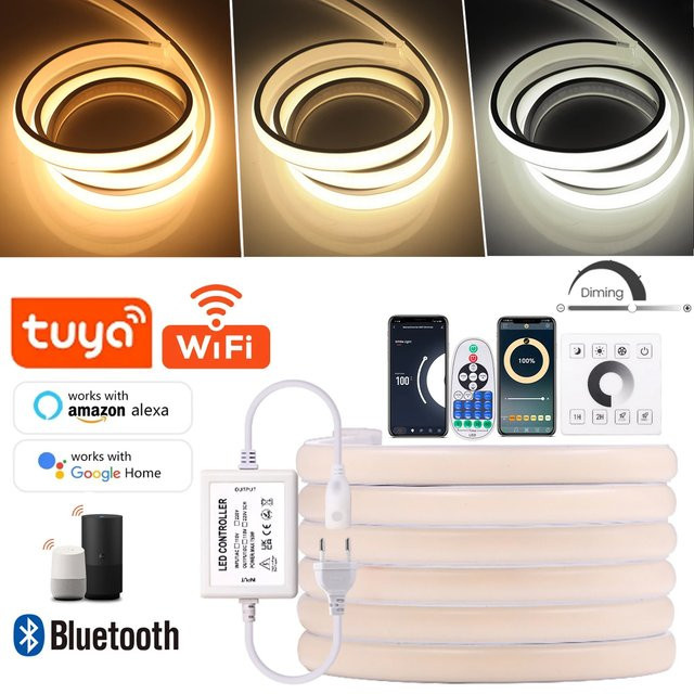 Tuya Smart COB LED Streifen Natural White 220V, Wasserdichter LED Neon Streifen mit Bluetooth und Wifi Steuerung, Dimmbar via Fernbedienung oder Touch, 240 cm - Bild 1