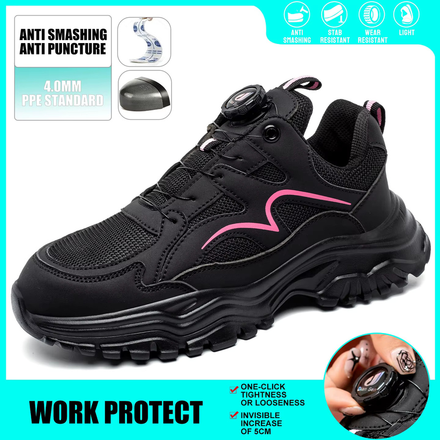 Kankeirr Sicherheitsschuhe für Damen in Schwarz mit Drehknopf und atmungsaktivem Design - Bild 6