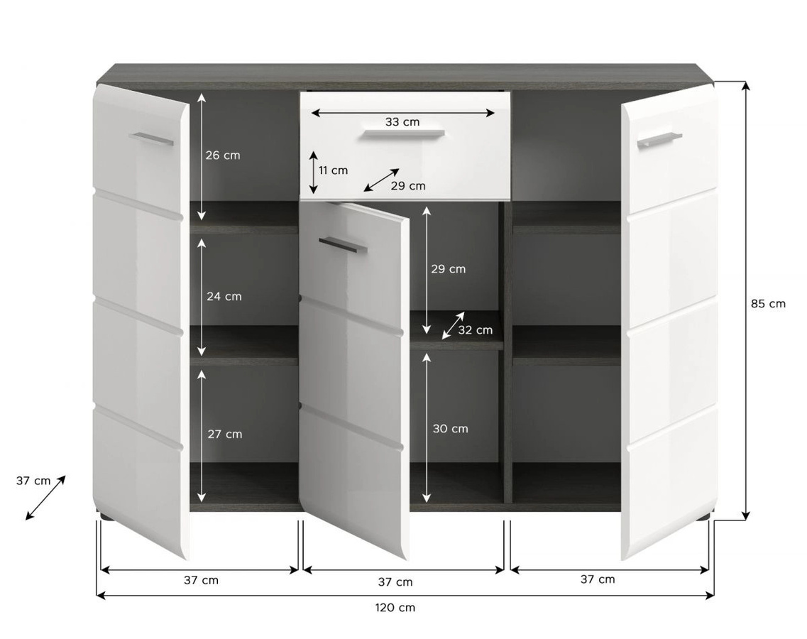 Inn.Furn Sideboard Rumba in Weiß Hochglanz und Grau, Breite: 120 cm - Bild 6