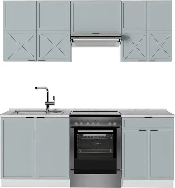 Vicco Fame-Line Küchenzeile modern in Hellblau-Grau/Weiß, Breite: 200 cm - Bild 1