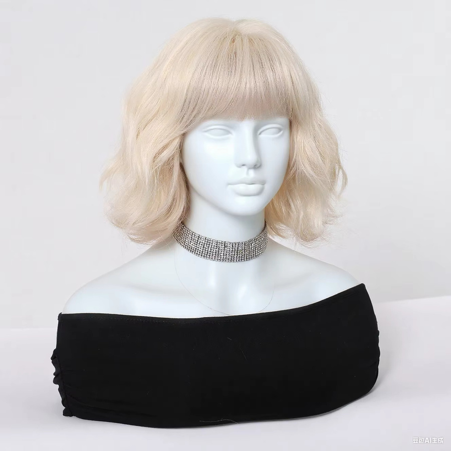 TINY LANA Synthetik-Perücke, platinblond, kurzer gewellter Bob mit Pony, Damen - Bild 2
