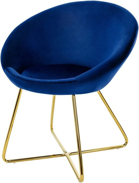 ML-Design Esszimmerstuhl aus Samt mit runder Rückenlehne in Blau und goldenen Metallbeinen, B/T/H: 45 x 40 x 74 cm - Bild 2