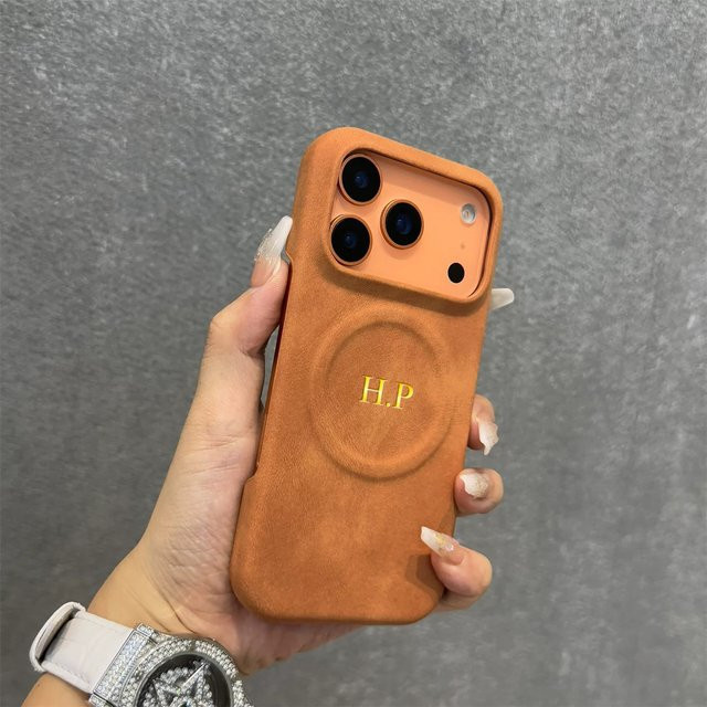 YLUOYI Retro-Kunstleder Handyhülle mit Heißfolienprägung in Gold für iPhone 17 16 15 14 13 Pro Max und 17 Air, magnetisch und kabelloses Laden kompatibel, Farben: Gold, Grau - Bild 1