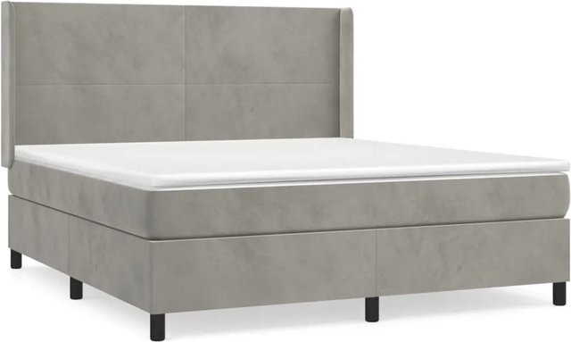 vidaXL Boxspringbett mit Matratze in Hellgrau aus Samt, Hybrid-Design mit Taschenfederkern, B/T: 180 x 200 cm - Bild 1