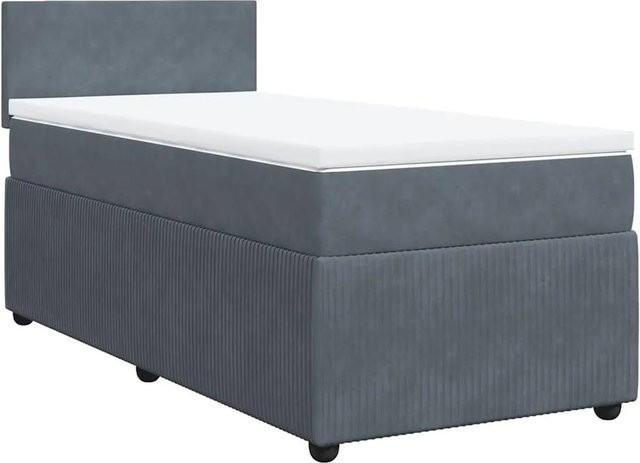 vidaXL Boxspringbett mit Matratze Dunkelgrau aus Samt mit USB-Ladeport und Unterbettbeleuchtung B/T/H: 80 x 200 x 76,7 cm - Bild 1